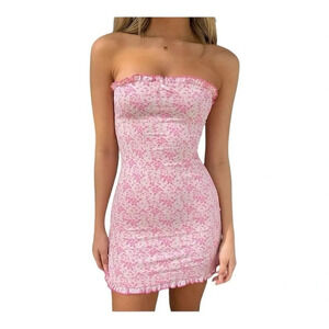 🌸 Floral Strapless Mini Dress Sleeveless
Bodycon Sexy Stretchy Clubwear Dress